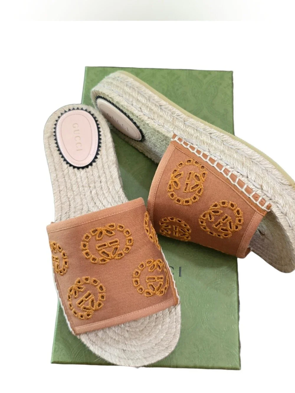 Gucci Embroidered Espadrille Platform Slides